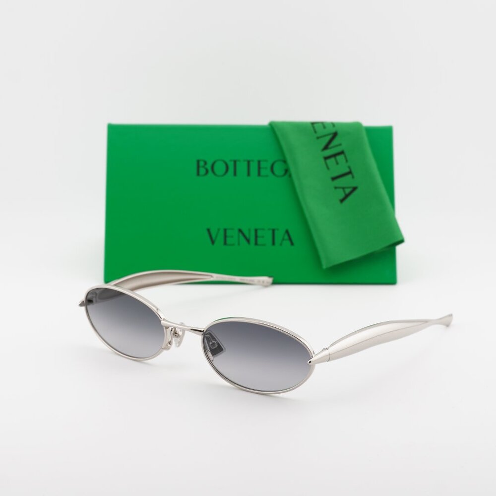Bottega Veneta BV1386S 003 Oval Sunglasses - Silver/Grey Gradient